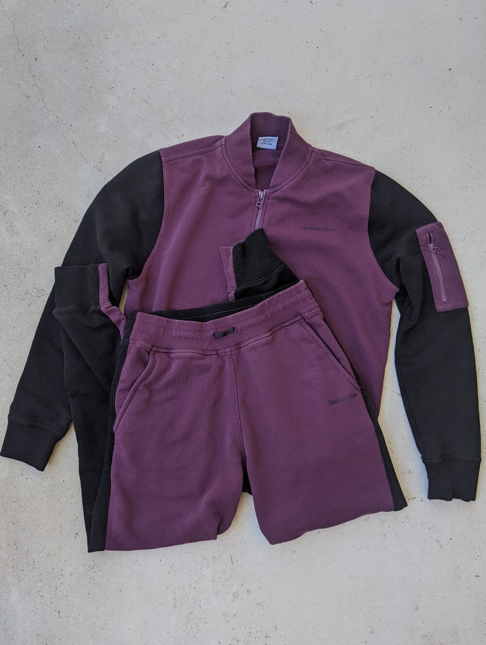 Outdoor Voices Purple And Black Colorblock Jacket And Pants Sweatset